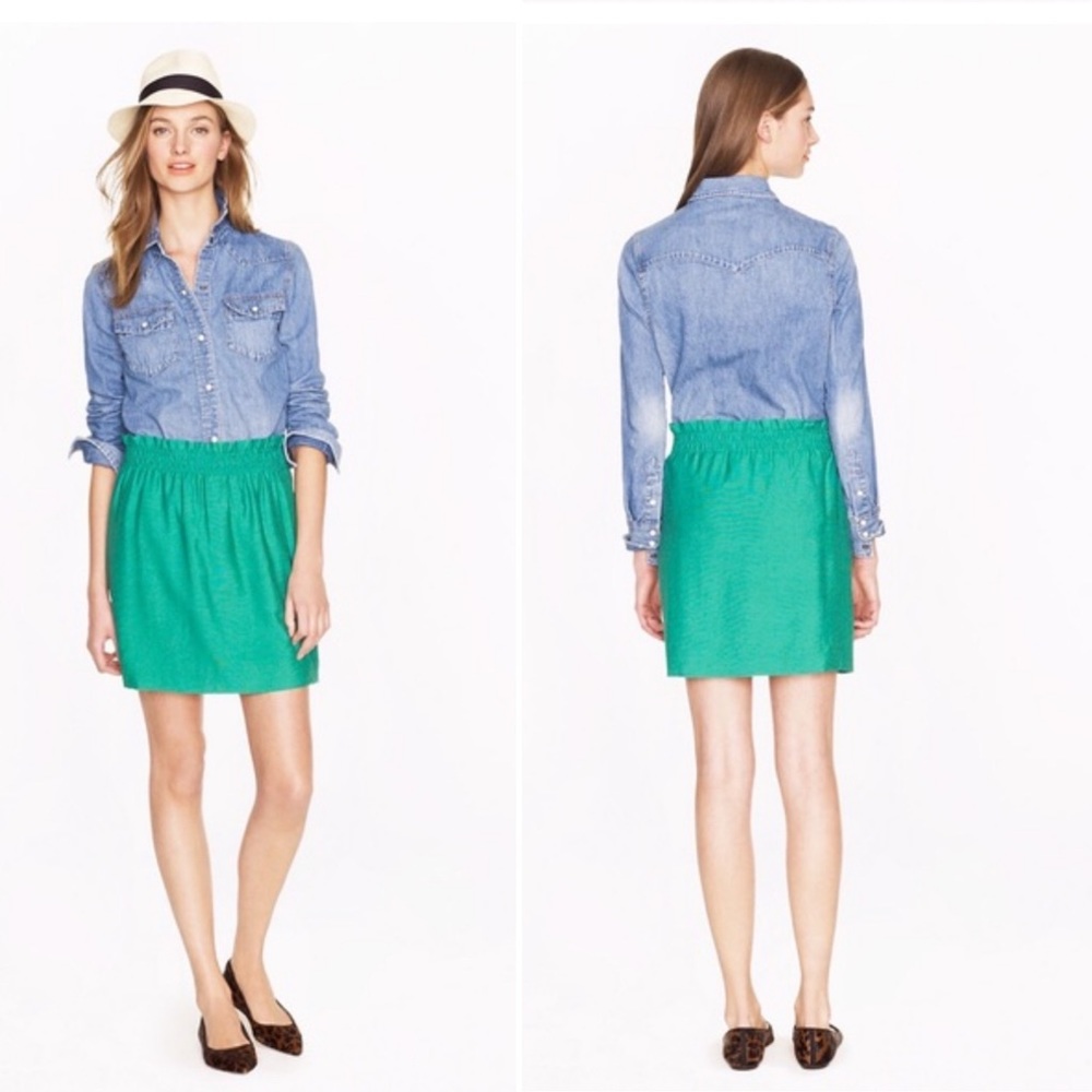 J. Crew Green Crinkle City Mini Skirt